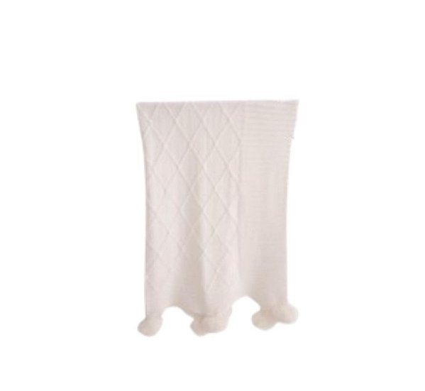 Manta De Pompom - Trico - Off White 001 - prontaentrega