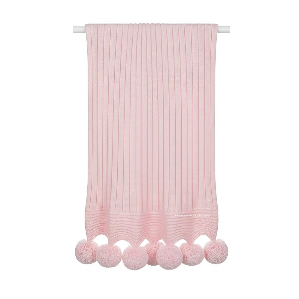 Manta De Pompom - Tricot - Trama Canelado 5x5 - Rosa Baby