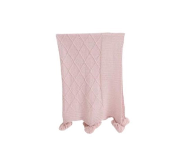 Manta De Pompom - Trico - Rosa Pastel 003