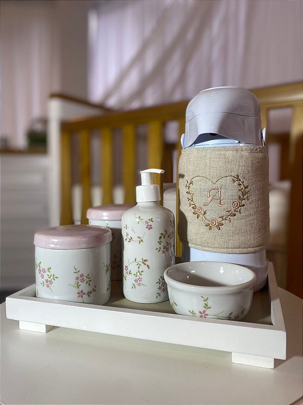 Kit Higiene - 5 Peças - Flores Rosa