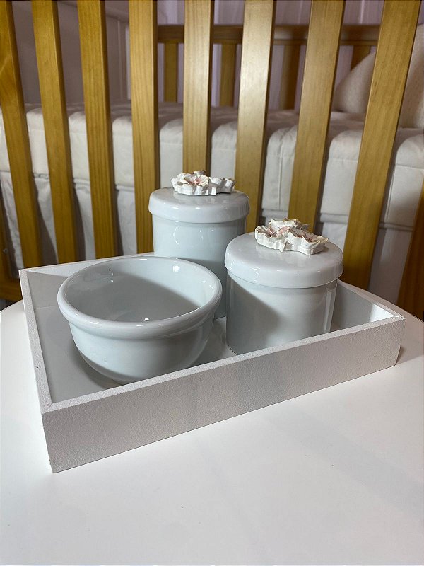 Kit Higiene - 4 Peças - Floral Branco