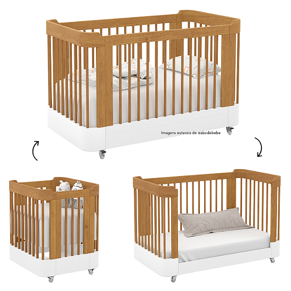 Berço Evolutivo - 3 em 1 - Nido - Freijó / Branco Soft / Eco Wood - 61648