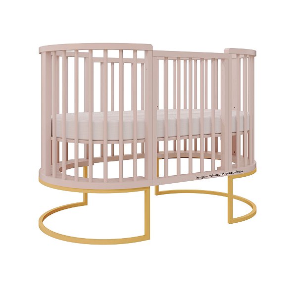Berço Sonhos Redondo - 4 em 1 - Rosa Old / Pés Metálicos Dourado