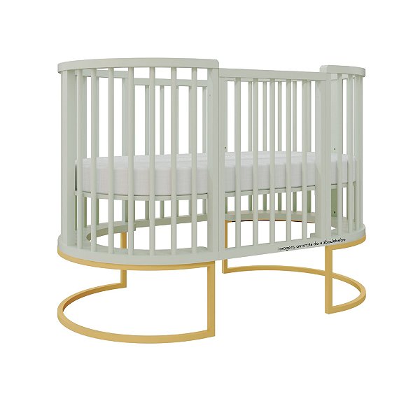 Berço Sonhos Redondo - 4 em 1 - Verde Old / Pés Metálicos Dourado