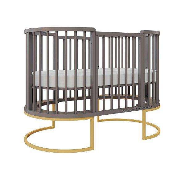 Berço Sonhos Redondo - 4 em 1 - Fendi / Pés Metalicos Dourado