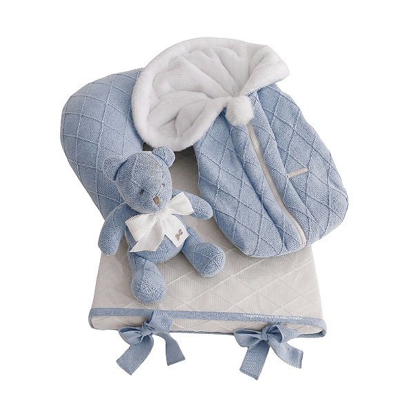 Kit Primeiros Momentos - 4 Peças Em Tricot - Azul Sky