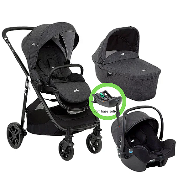 Carrinho Versatrax Trio Preto Pavamet + Bebe Conforto + Base Isofix + Moises - Joie