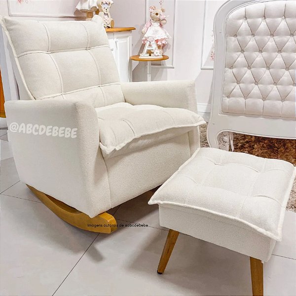 Poltrona De Amamentação Ayla - Reclinável - Com Balanço - Tecido TB620 - Bouclê Bege Natural - prontaentrega