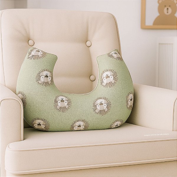 Almofada de Amamentação - Tricot - Personalizada Com Estampa de Leãozinho - Verde Limonada