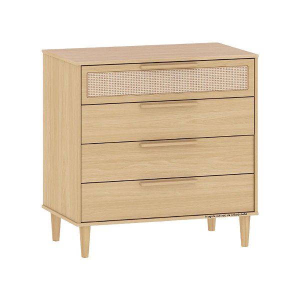 Cômoda Paglia Pro - 4 Gavetas - Com Tela de Rattan - Carvalho Malva