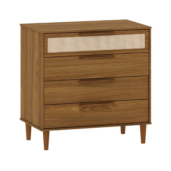 Cômoda Paglia Pro - 4 Gavetas - Com Tela de Rattan - Nogueira/Louro Freijó