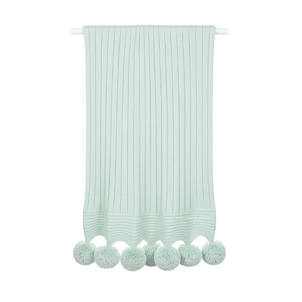 Manta De Pompom - Tricot - Trama Canelado 5x5 - Verde Pó