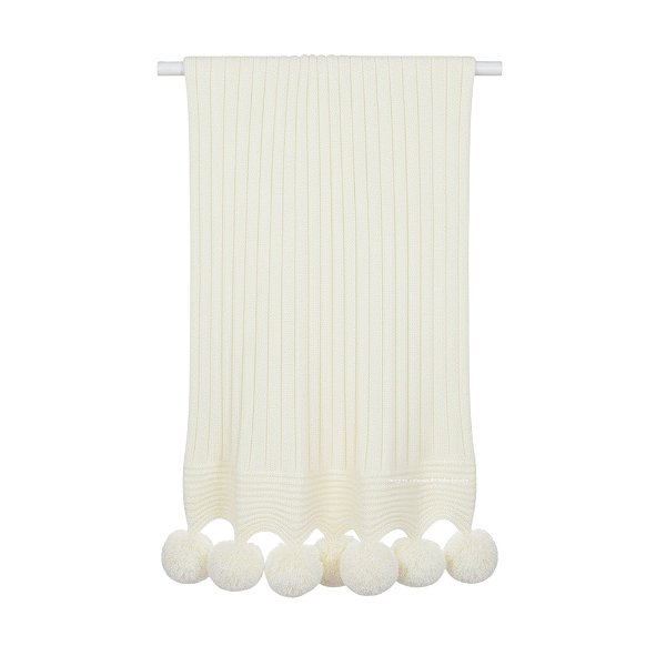 Manta De Pompom - Tricot - Trama Canelado 5x5 - Amarelo Pó