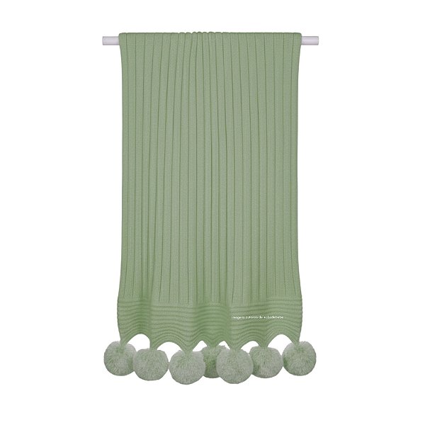 Manta De Pompom - Tricot - Trama Canelado 5x5 - Verde M.Plantação