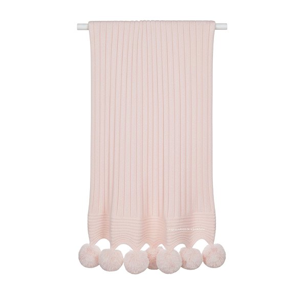 Manta De Pompom - Tricot - Trama Canelado 5x5 - Rosa Pastel