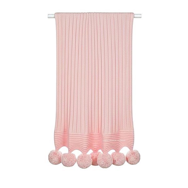Manta De Pompom - Tricot - Trama Canelado 5x5 - Sugar Rose