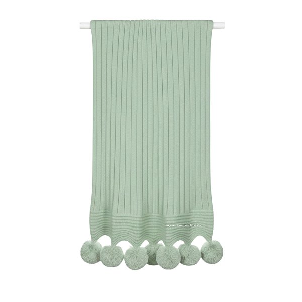 Manta De Pompom - Tricot - Trama Canelado 5x5 - Verde Maragogi