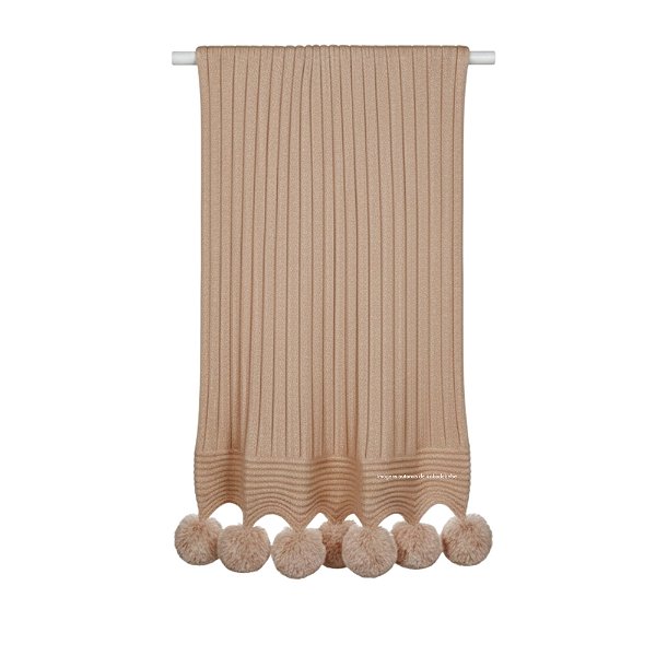 Manta De Pompom - Tricot - Trama Canelado 5x5 - Marrom Perolado