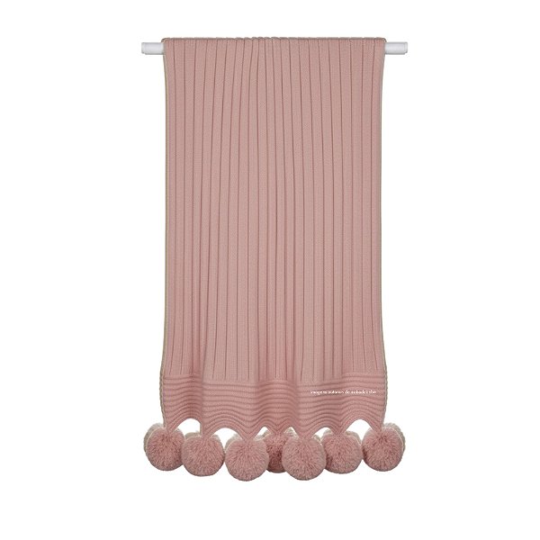 Manta De Pompom - Tricot - Trama Canelado 5x5 - Rose Tan