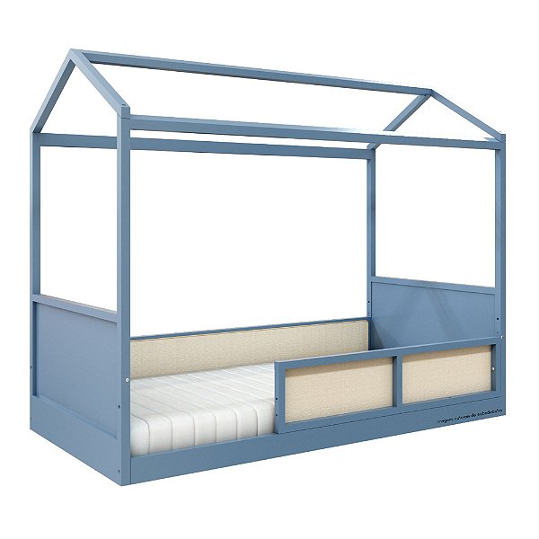 Cama Casinha Link - Com 1 Grade E Meia Em Palha Natural - Azul Sereno
