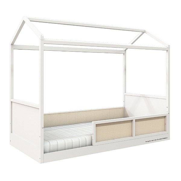 Cama Casinha Link - Com 1 Grade E Meia Em Palha Natural - Branco