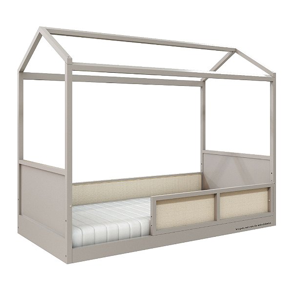 Cama Casinha Link - Com 1 Grade E Meia Em Palha Natural - Cinza