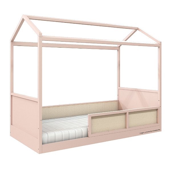 Cama Casinha Link - Com 1 Grade E Meia Em Palha Natural - Rosa Old