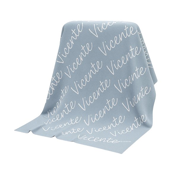 Manta Personalizada Com Nome - Tricot - Azul Dream