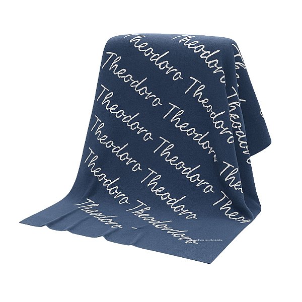Manta Personalizada Com Nome - Tricot - Azul Indigo Blue