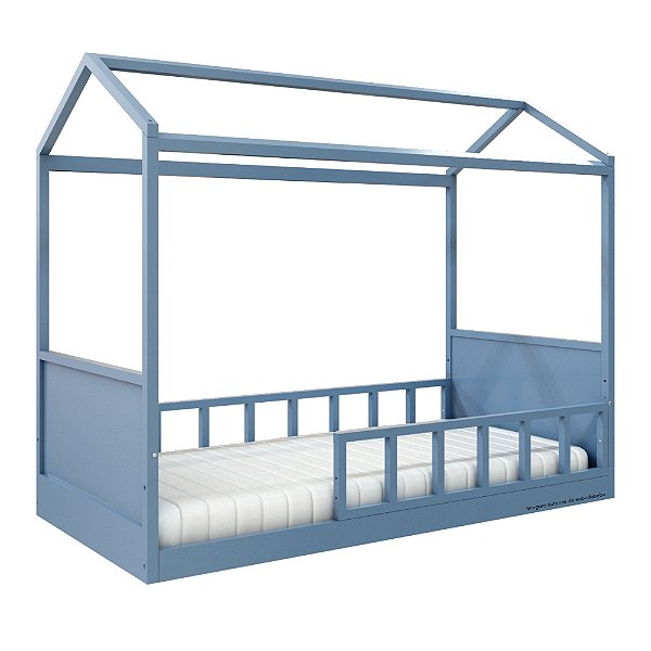 Cama Casinha Link - Com 1 Grade E Meia Palitada - Azul Sereno