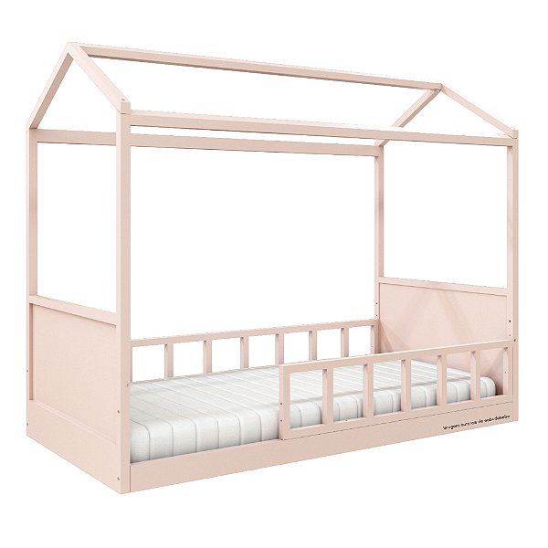 Cama Casinha Link - Com 1 Grade E Meia Palitada - Rosa Old