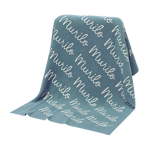 Manta Personalizada Com Nome - Tricot - Verde Senécio