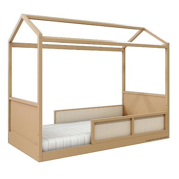 Cama Casinha Link - Com 2 Meias Grades Em Palha Natural - Capuccino