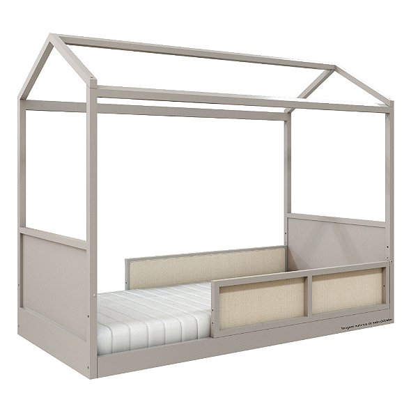 Cama Casinha Link - Com 2 Meias Grades Em Palha Natural - Cinza