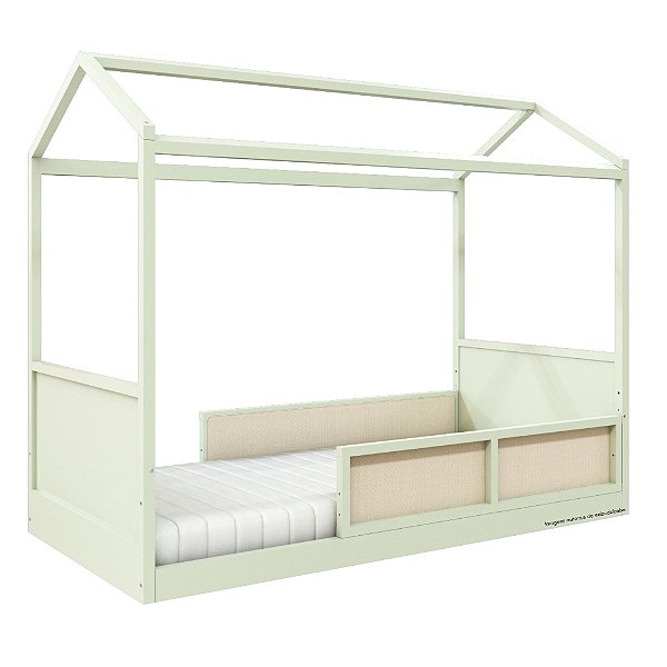 Cama Casinha Link - Com 2 Meias Grades Em Palha Natural - Verde Old