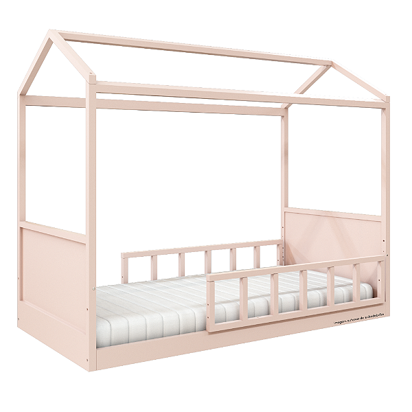 Cama Casinha Link - Com 2 Meias Grades Palitadas - Rosa Old