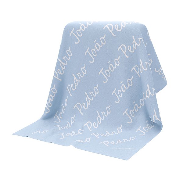 Manta Personalizada Com Nome - Tricot - Azul Blue Sky