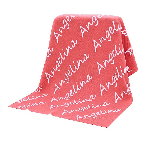 Manta Personalizada Com Nome - Tricot - Rosa Gerbera