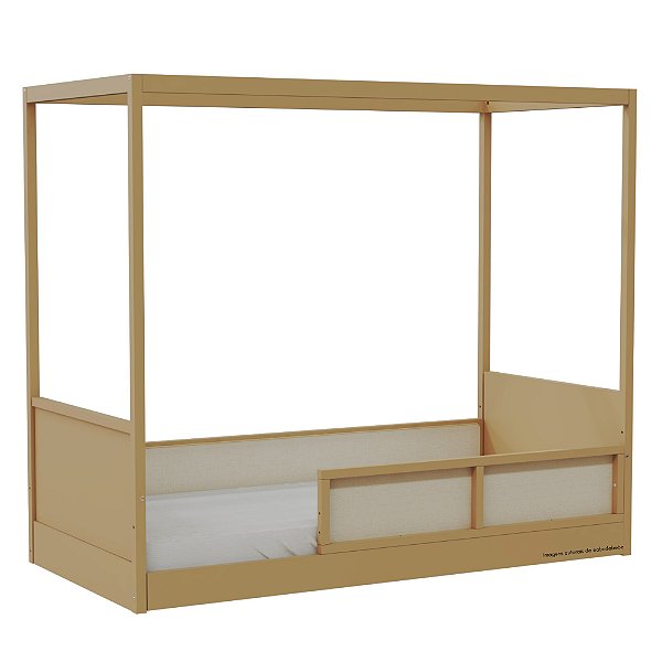 Cama Link Com Dossel - Com 1 Grade E Meia Em Palha Natural - Capuccino