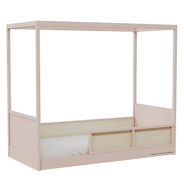 Cama Link Com Dossel - Com 1 Grade E Meia Em Palha Natural - Rosa Old