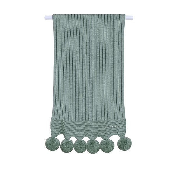 Manta De Pompom - Tricot - Trama Canelado 5x5 - Verde Senécio