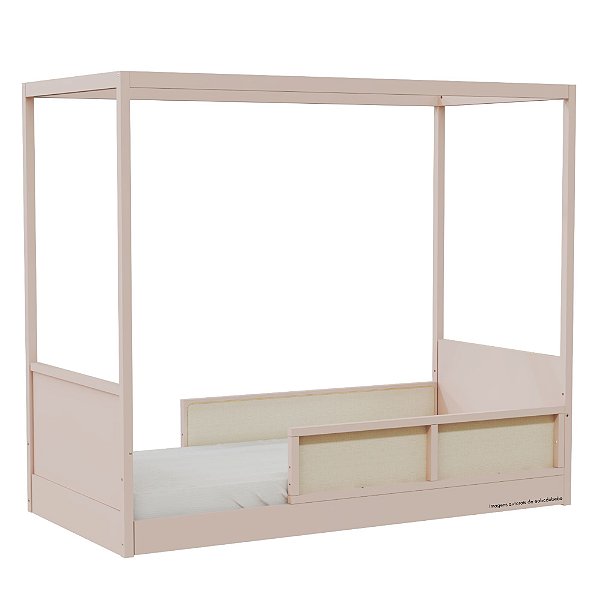 Cama Link Com Dossel - Com 2 Meias Grades Em Palha Natural - Rosa Old