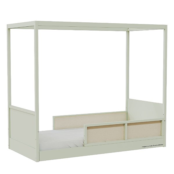 Cama Link Com Dossel - Com 2 Meias Grades Em Palha Natural - Verde Old