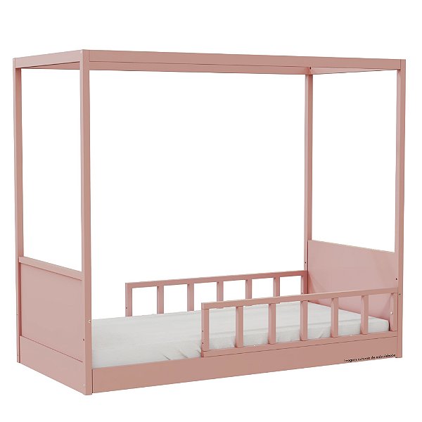Cama Link Com Dossel - Com 2 Meias Grades Palitadas - Rose
