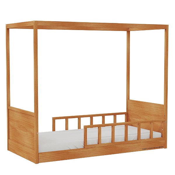 Cama Link Com Dossel - Com 2 Meias Grades Palitadas - Madeira