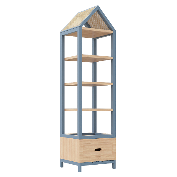 Estante Tupi 50 - Com Telhado - Carvalho / Azul Sereno