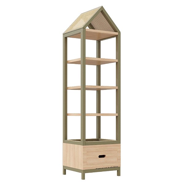 Estante Tupi 50 - Com Telhado - Carvalho / Cacto