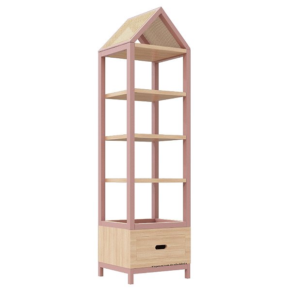 Estante Tupi 50 - Com Telhado - Carvalho / Rose