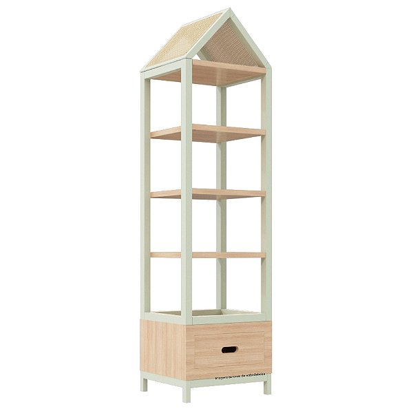 Estante Tupi 50 - Com Telhado - Carvalho / Verde Old