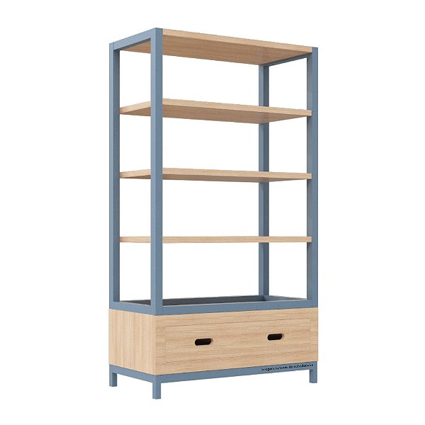 Estante Tupi 90 - Carvalho / Azul Sereno